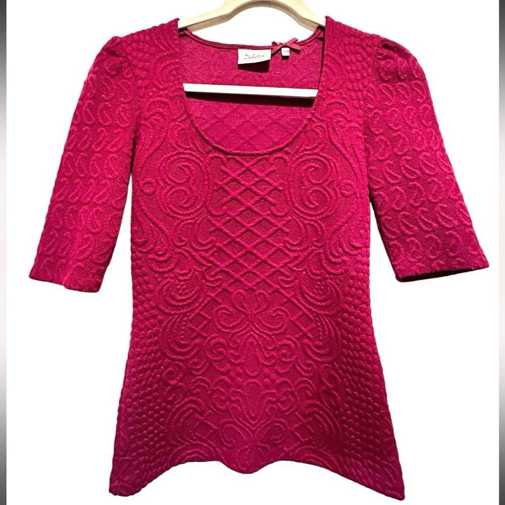 Deletta for Anthropologie magenta textured 3/4 sleeve‎ sweater size s